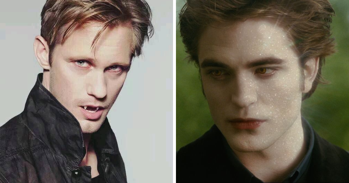 Before Dracula: The Origins of the Vampire Illustration comparing modern vampires like Edward Cullen and Eric Northman.